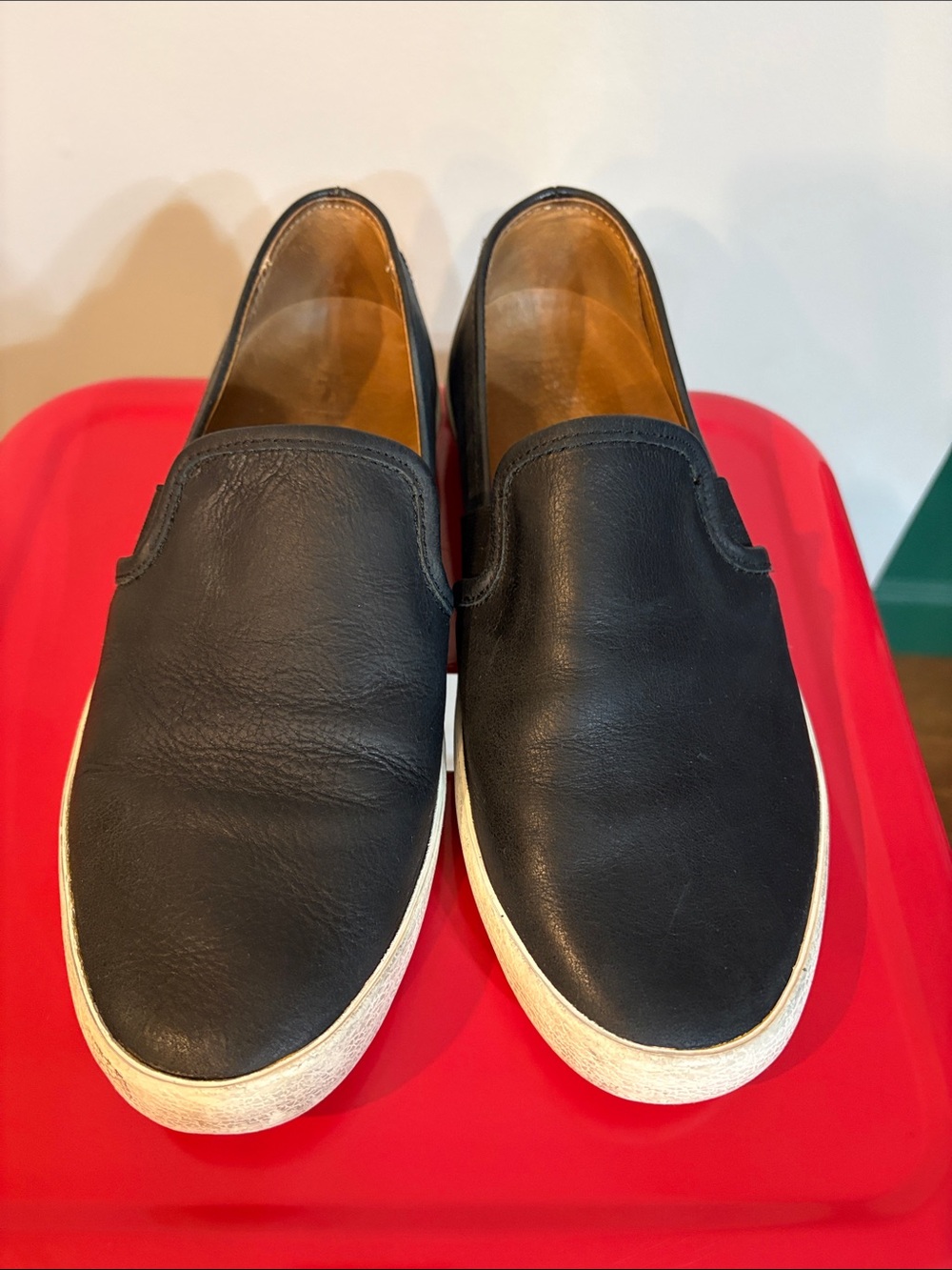 Frye Black Leather Slip-On Loafers with White Outsole